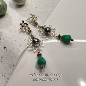 Серьги с подвеской из кварца